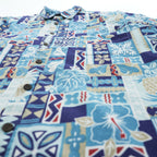 reyn spooner 90年代 ヴィンテージ アロハシャツ JOE KEALOHA'S 半袖シャツ L ブルー 総柄 パッチワーク