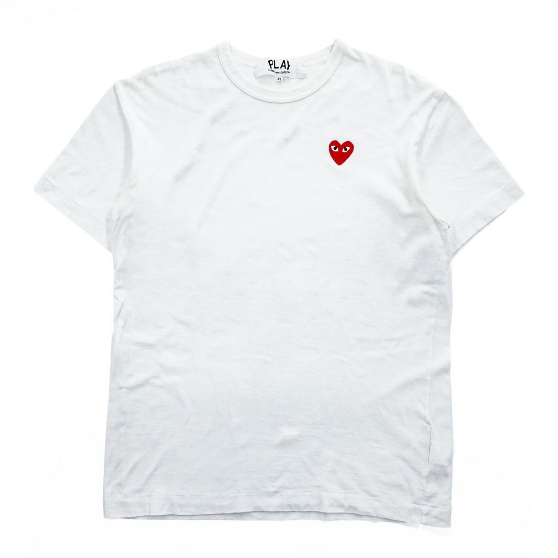 PLAY Comme des Garcons Red Heart Emblem White Cotton T-Shirt Made in Japan Size XL AZ-T108