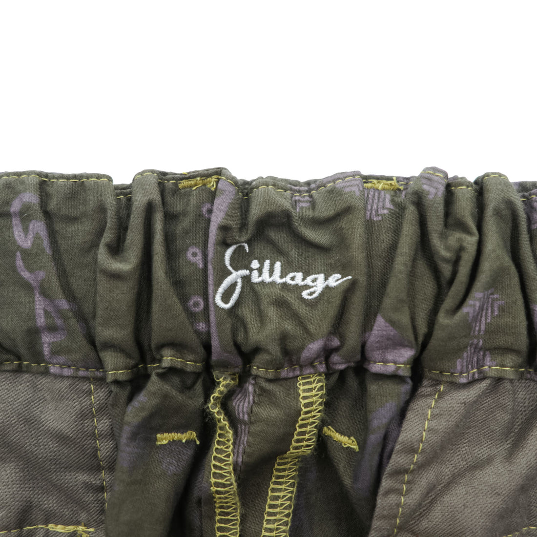 Sillage 日本製 ワイド イージーパンツ FREE カーキ 総柄 アラビックプリント