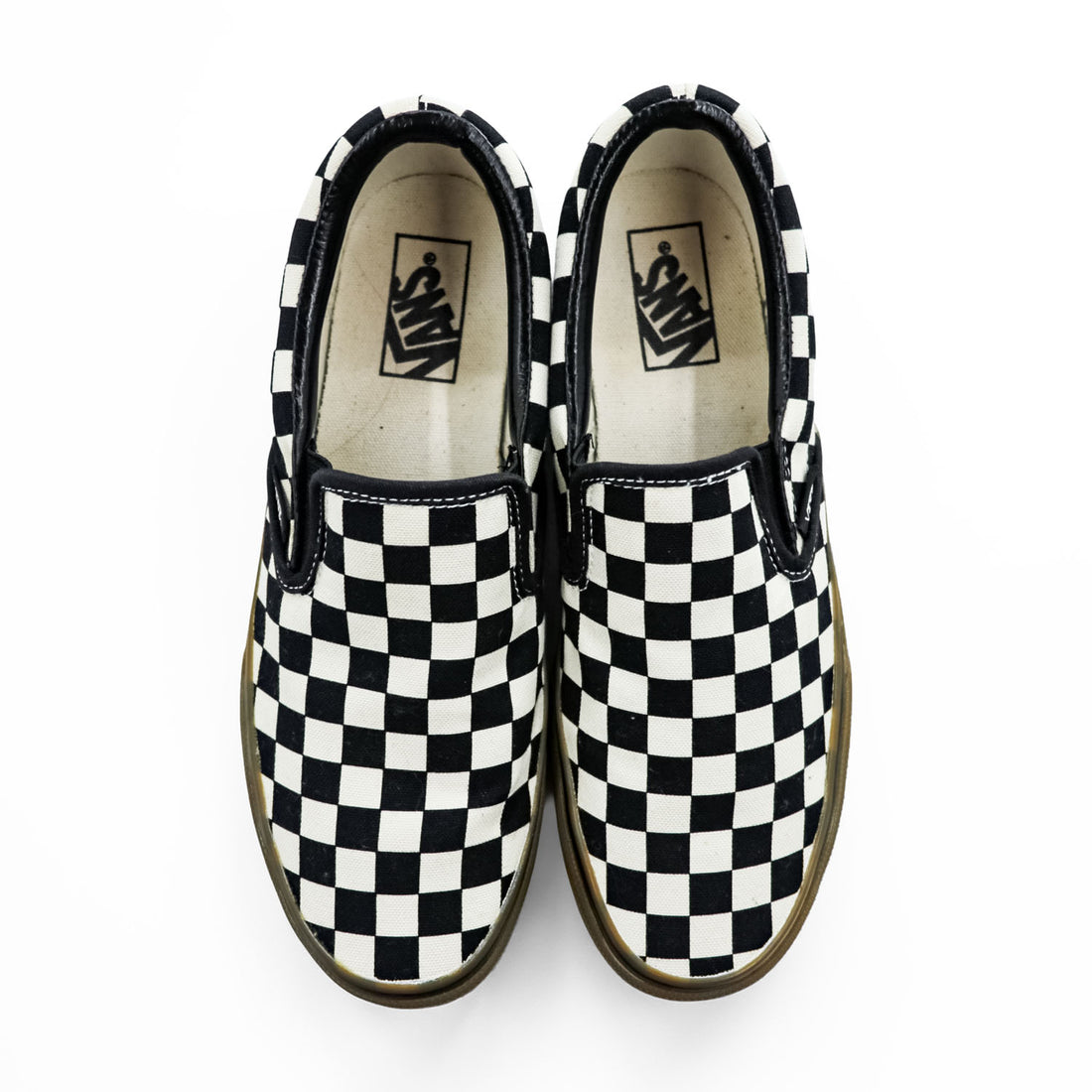 VANS チェッカー スリッポン CHECKER SLIP ON スニーカー 26cm ブラック ホワイト フラッグチェック ガムソール キャンバス V98CL
