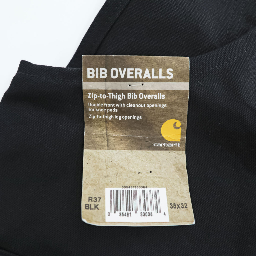 carhartt ダブルニー ダック オーバーオール 36 x 32 ブラック キャンバス BIB OVERALLS サイドジップ スリット R37-BLK 未使用品