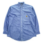 Polo Ralph Lauren 90年代 USA製 ヴィンテージ 長袖 デニム シャツ XL ブルー ボタンダウン エンブレム 刺繍