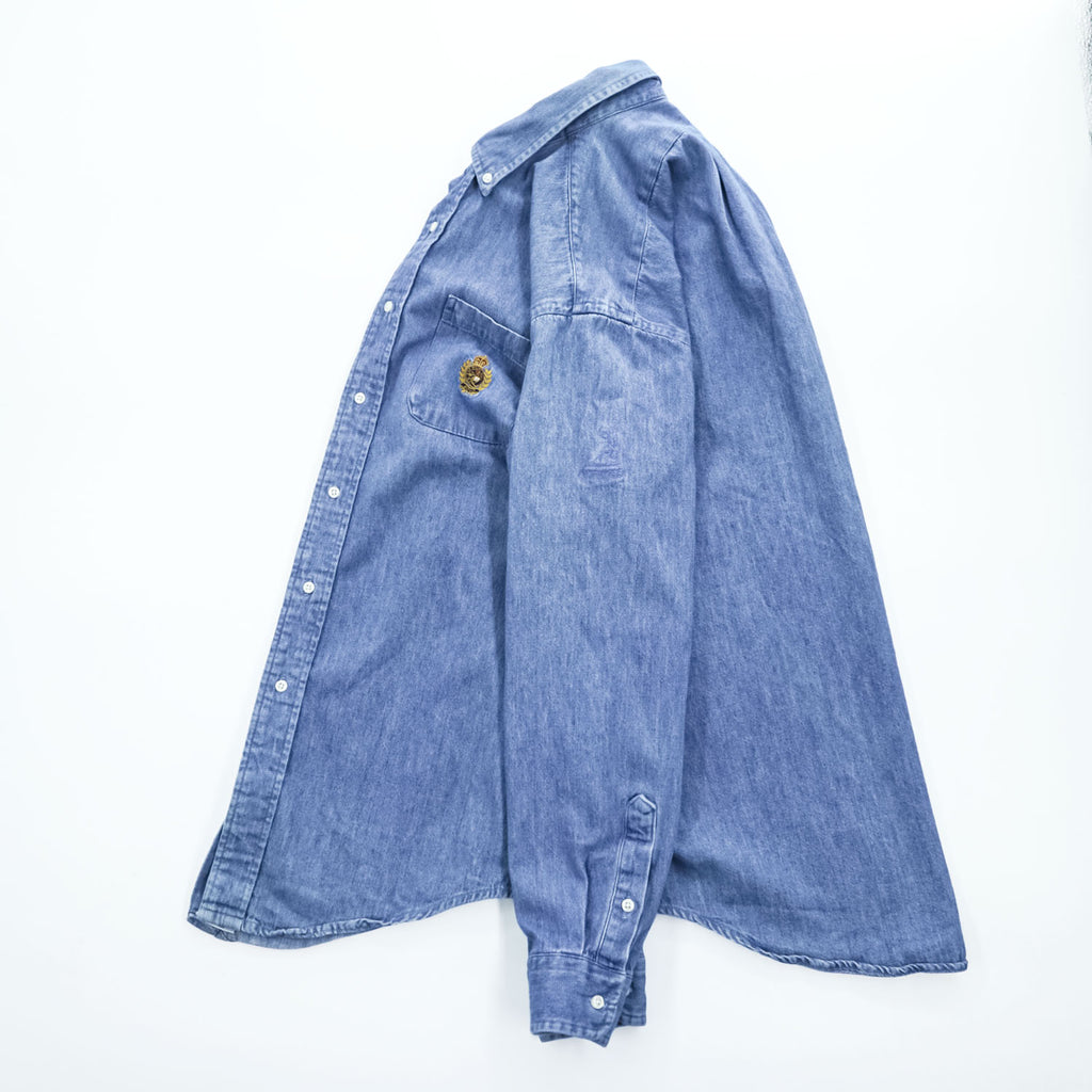 Polo Ralph Lauren 90年代 USA製 ヴィンテージ 長袖 デニム シャツ XL ブルー ボタンダウン エンブレム 刺繍
