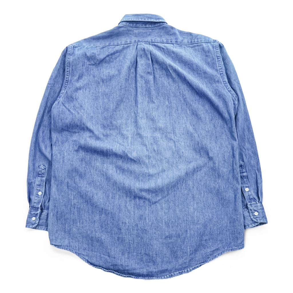 Polo Ralph Lauren 90年代 USA製 ヴィンテージ 長袖 デニム シャツ XL ブルー ボタンダウン エンブレム 刺繍