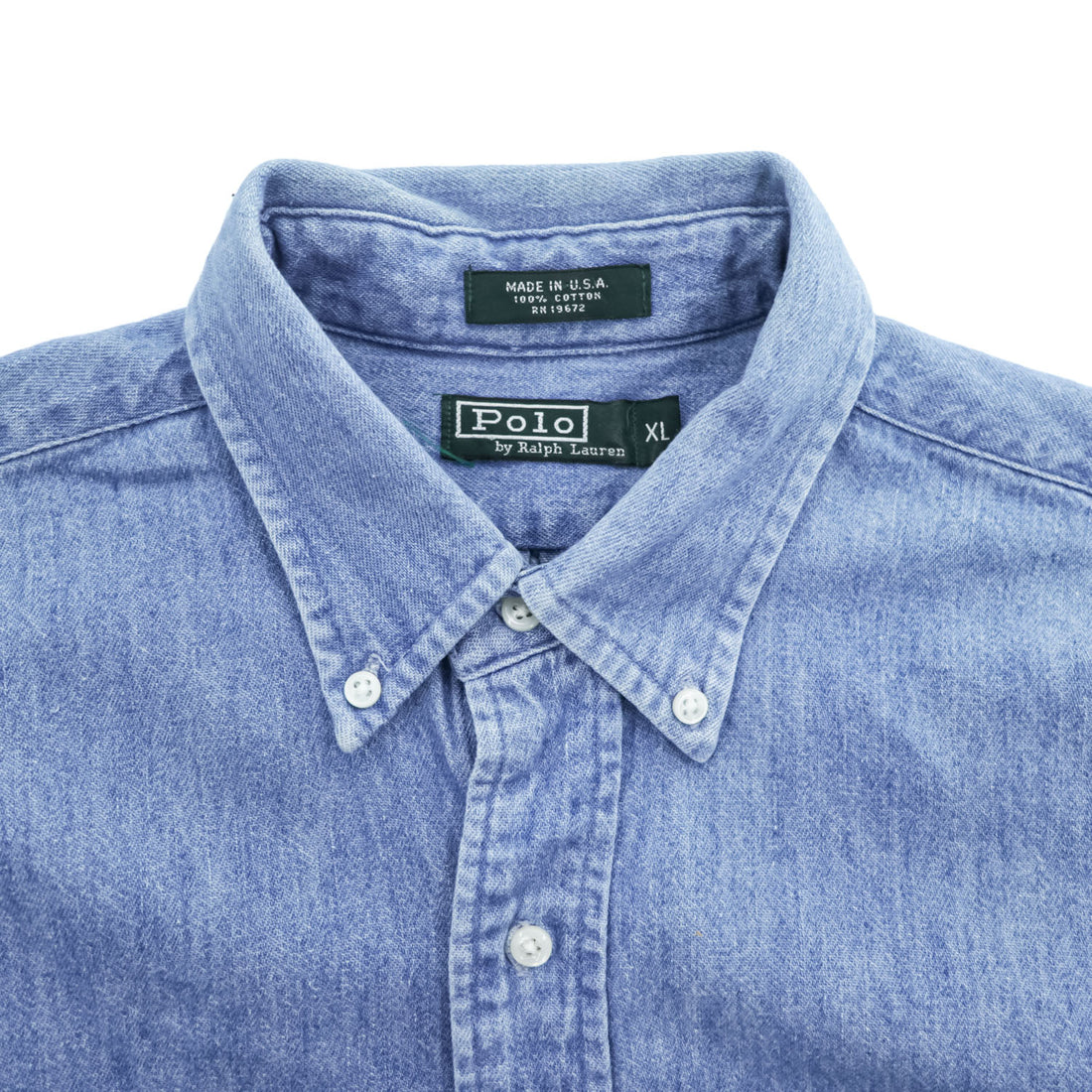 Polo Ralph Lauren 90年代 USA製 ヴィンテージ 長袖 デニム シャツ XL ブルー ボタンダウン エンブレム 刺繍