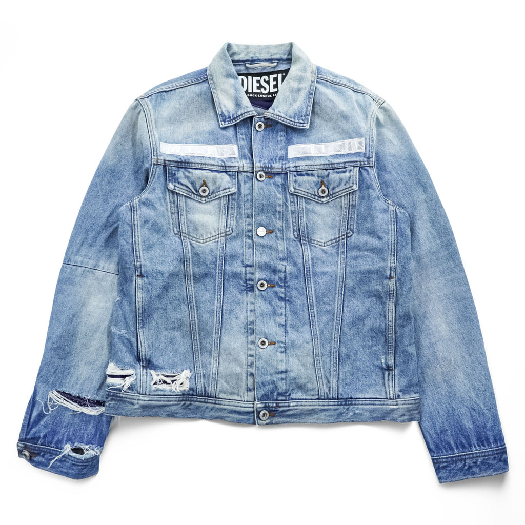 DIESEL デニムジャケット Gジャン L ブルー NHILL-TM ダメージ加工 バンダナ柄 リフレクター 00SSN60077W