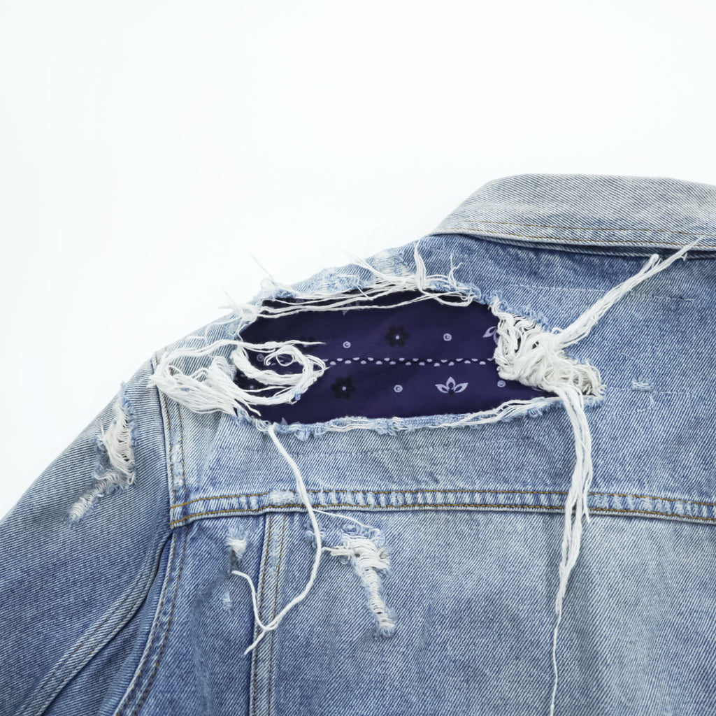 DIESEL デニムジャケット Gジャン L ブルー NHILL-TM ダメージ加工 バンダナ柄 リフレクター 00SSN60077W