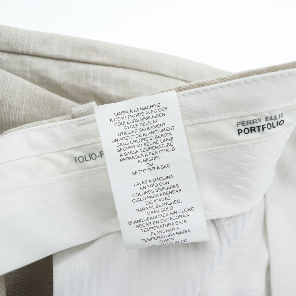 PERRY ELLIS PORTFOLIO リネン スラックス パンツ 36×30 ナチュラル ベージュ FOLIO-FLEX CLASSIC FIT