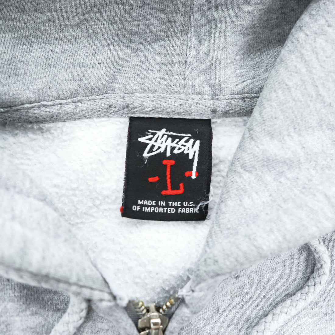 STUSSY 00年代 USA製 ヴィンテージ ジップパーカー L グレー 裏起毛 バックプリント クラウン クロスボーン