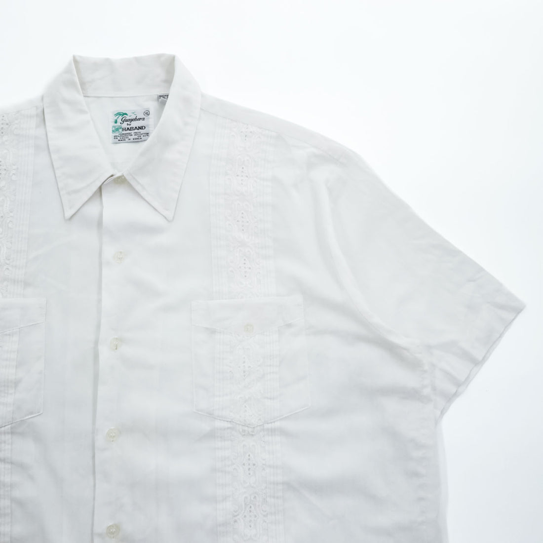 Guayabera by HABAND 90年代 ヴィンテージ キューバシャツ 半袖シャツ XL ホワイト 刺繍 4ポケット グアヤベラ ボックスシルエット