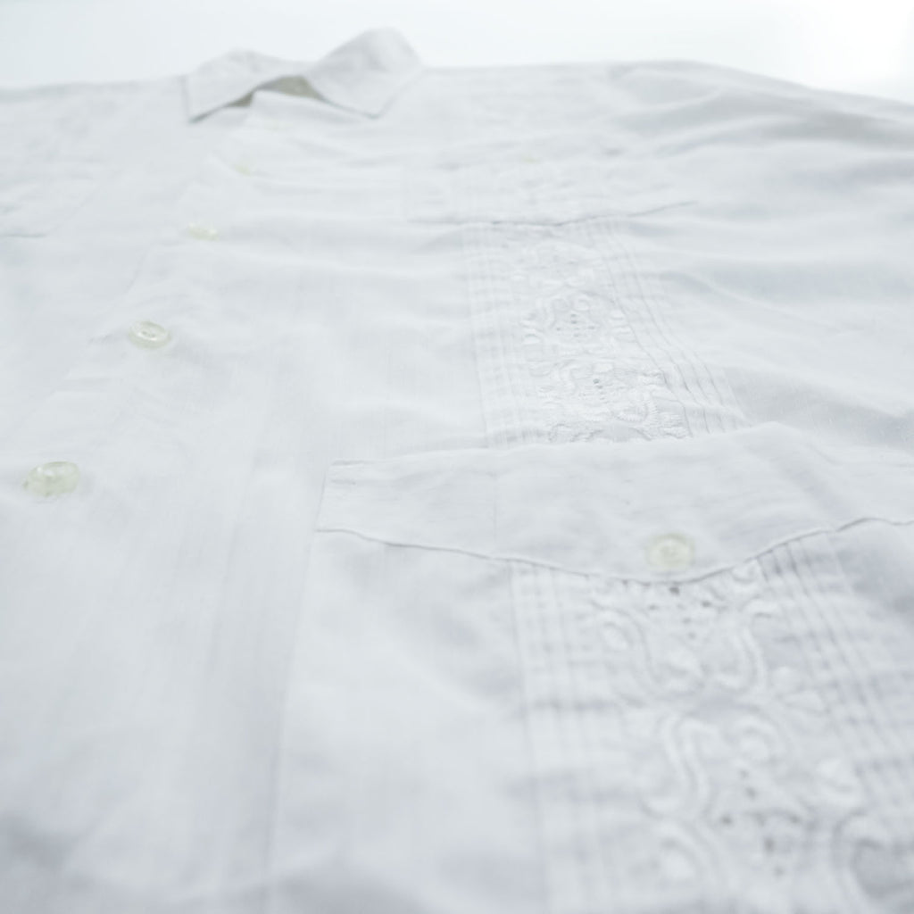 Guayabera by HABAND 90年代 ヴィンテージ キューバシャツ 半袖シャツ XL ホワイト 刺繍 4ポケット グアヤベラ ボックスシルエット