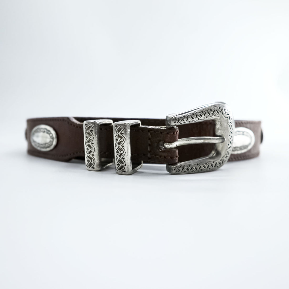 Vintage Western Leather Belt ウエスタンベルト レザー ナローベルト シルバーコンチョ ヴィンテージ