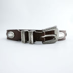 Vintage Western Leather Belt ウエスタンベルト レザー ナローベルト シルバーコンチョ ヴィンテージ