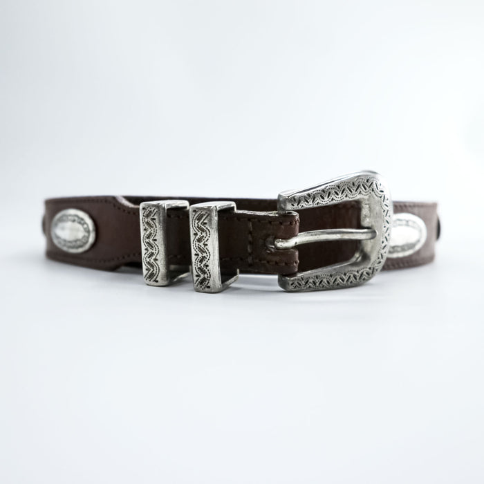 Vintage Western Leather Belt ウエスタンベルト レザー ナローベルト シルバーコンチョ ヴィンテージ
