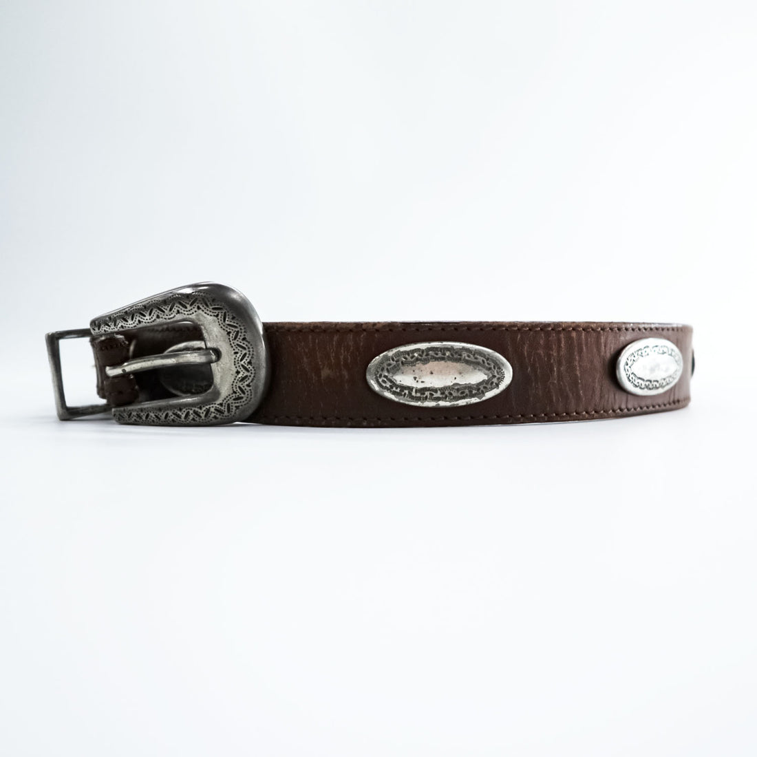 Vintage Western Leather Belt ウエスタンベルト レザー ナローベルト シルバーコンチョ ヴィンテージ