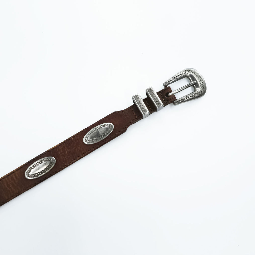 Vintage Western Leather Belt ウエスタンベルト レザー ナローベルト シルバーコンチョ ヴィンテージ