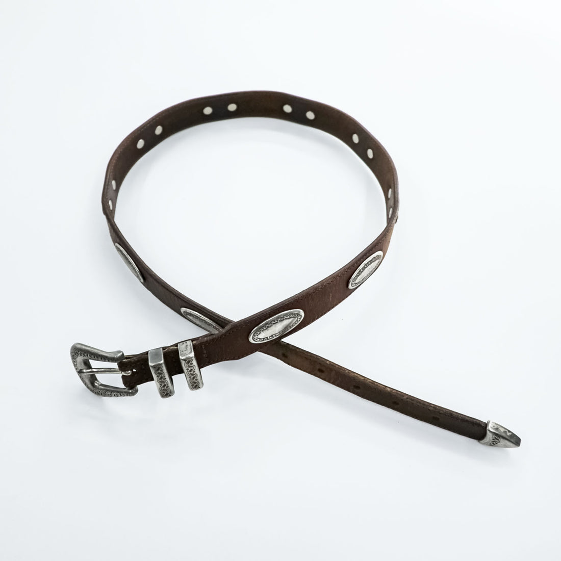 Vintage Western Leather Belt ウエスタンベルト レザー ナローベルト シルバーコンチョ ヴィンテージ