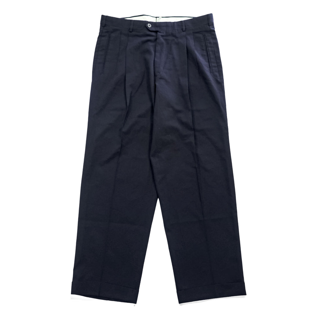 NINO CERRUTI 70年代 ヴィンテージ USA製 2タック ワイド スラックス パンツ L ネイビー ギャバジン プリーツ ダブルカフス ロケットTALONジップ
