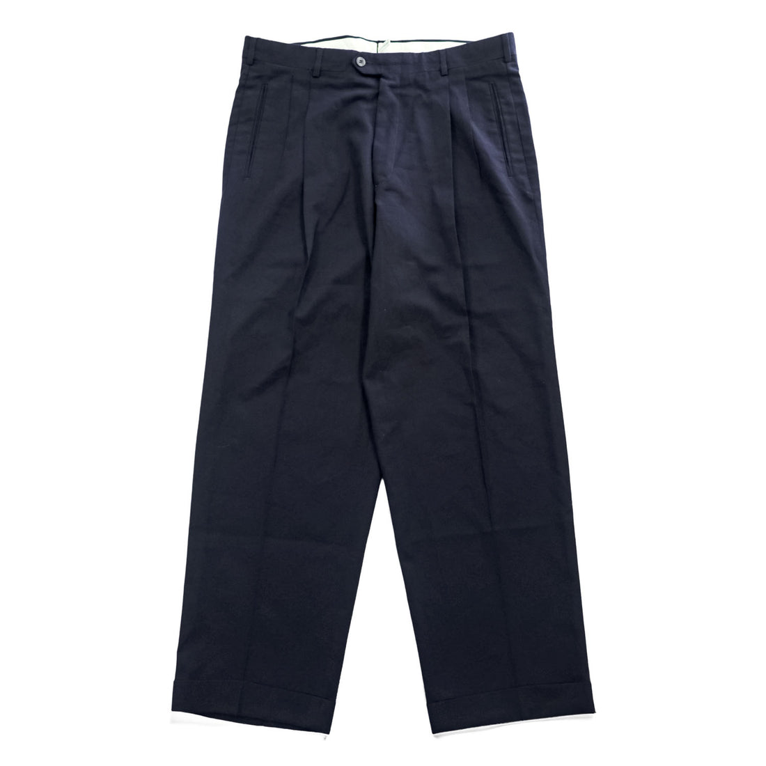 NINO CERRUTI 70年代 ヴィンテージ USA製 2タック ワイド スラックス パンツ L ネイビー ギャバジン プリーツ ダブルカフス ロケットTALONジップ