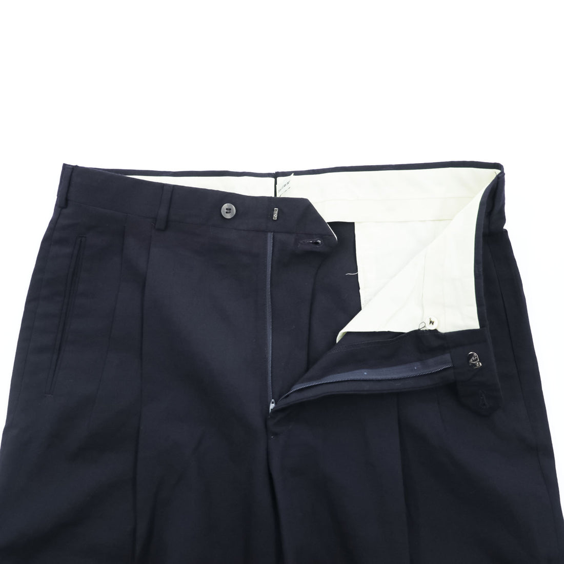 NINO CERRUTI 70年代 ヴィンテージ USA製 2タック ワイド スラックス パンツ L ネイビー ギャバジン プリーツ ダブルカフス ロケットTALONジップ