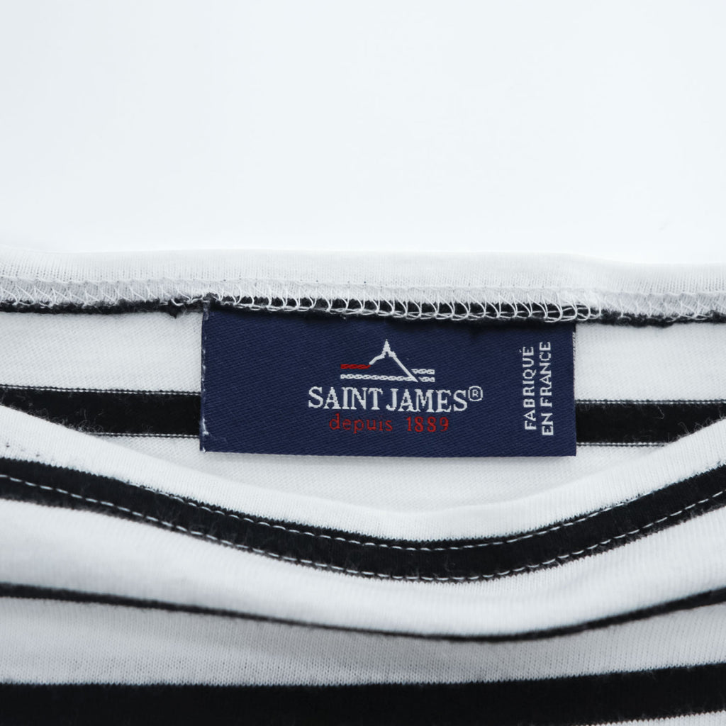 SAINT JAMES フランス製 バスクシャツ 長袖 ロングスリーブ Tシャツ M ホワイト ブラック ボーダー ボートネック