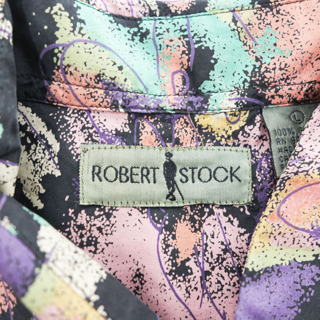 90年代 ヴィンテージ ROBERT STOCK シルク100% 半袖シャツ L マルチカラー 総柄