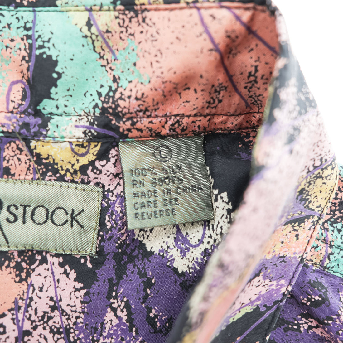 90年代 ヴィンテージ ROBERT STOCK シルク100% 半袖シャツ L マルチカラー 総柄