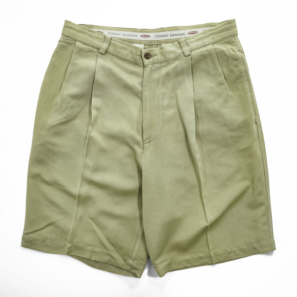 Tommy Bahama Relax 100% Silk Pleated Chino Shorts Sage Green Mens W33