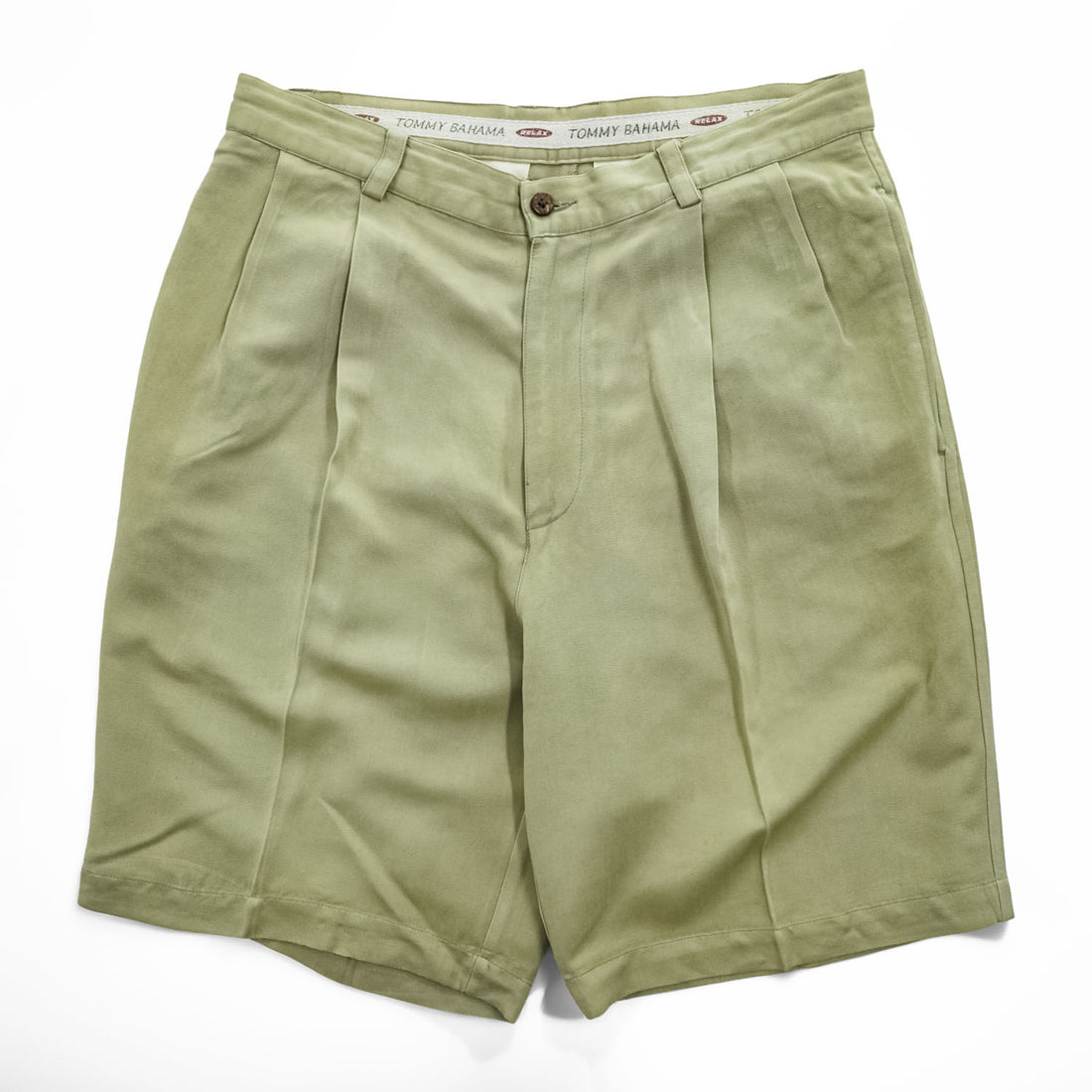 Tommy Bahama Relax 100% Silk Pleated Chino Shorts Sage Green Mens W33