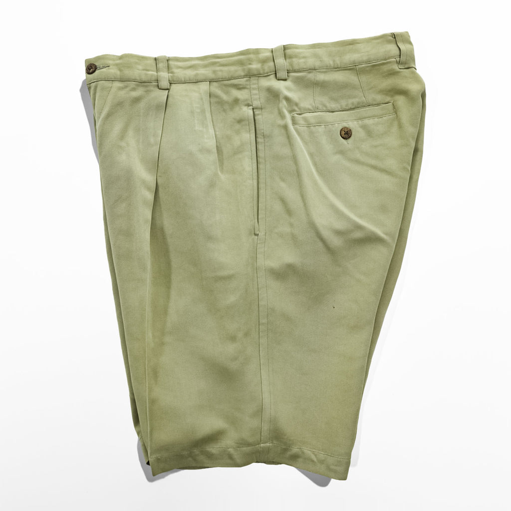 Tommy Bahama Relax 100% Silk Pleated Chino Shorts Sage Green Mens W33