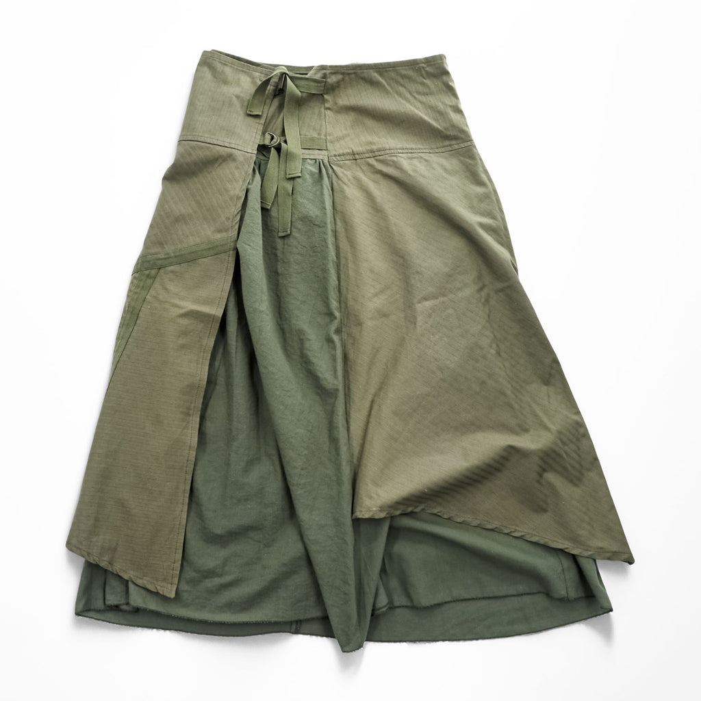 Vintage French Military Wrap Skirt フランス製 ミリタリー ラップスカート L カーキ グリーン ストレッチ ヘリンボーン ラップ フレア