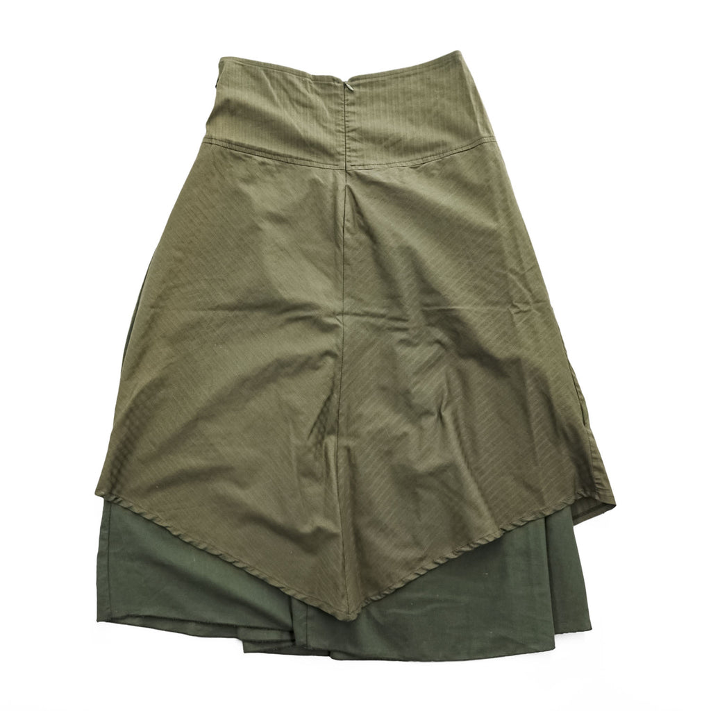 Vintage French Military Wrap Skirt フランス製 ミリタリー ラップスカート L カーキ グリーン ストレッチ ヘリンボーン ラップ フレア