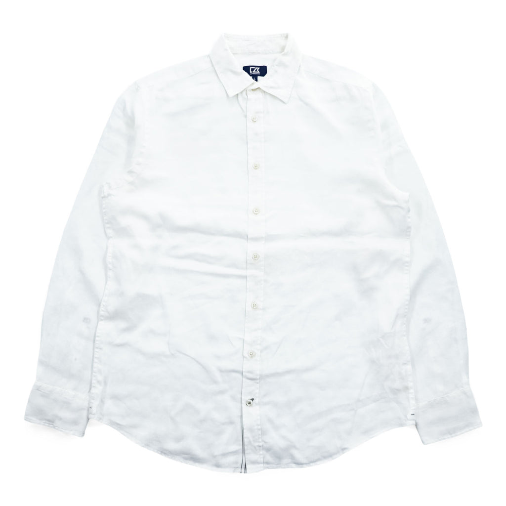 Cutter & Buck Linen White Long Sleeve Button Front Regular Collar Shirt Size L Made in India