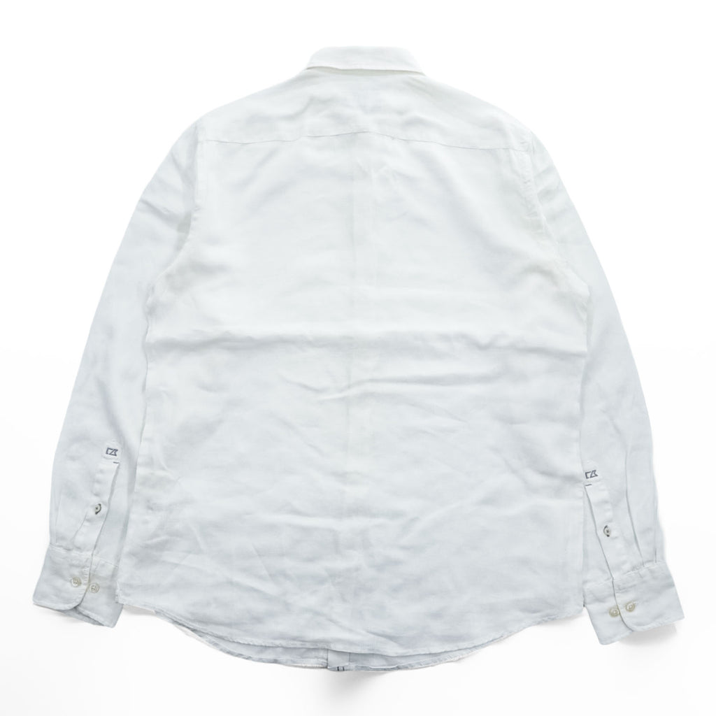 Cutter & Buck Linen White Long Sleeve Button Front Regular Collar Shirt Size L Made in India