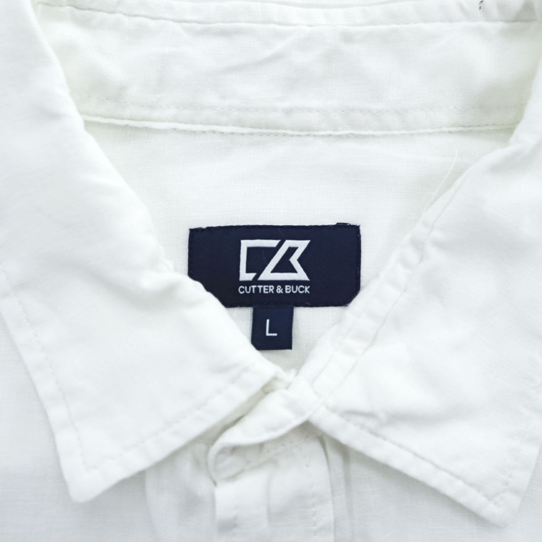Cutter & Buck Linen White Long Sleeve Button Front Regular Collar Shirt Size L Made in India
