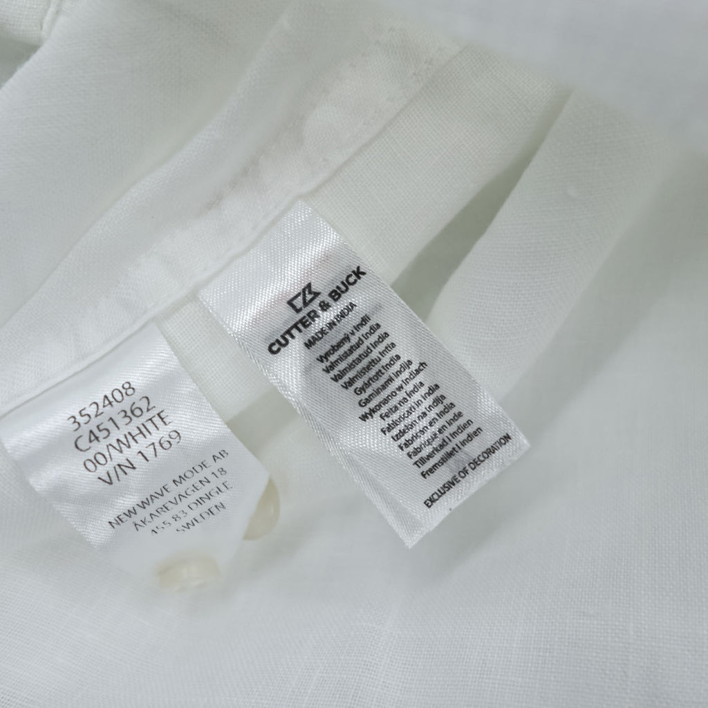 Cutter & Buck Linen White Long Sleeve Button Front Regular Collar Shirt Size L Made in India