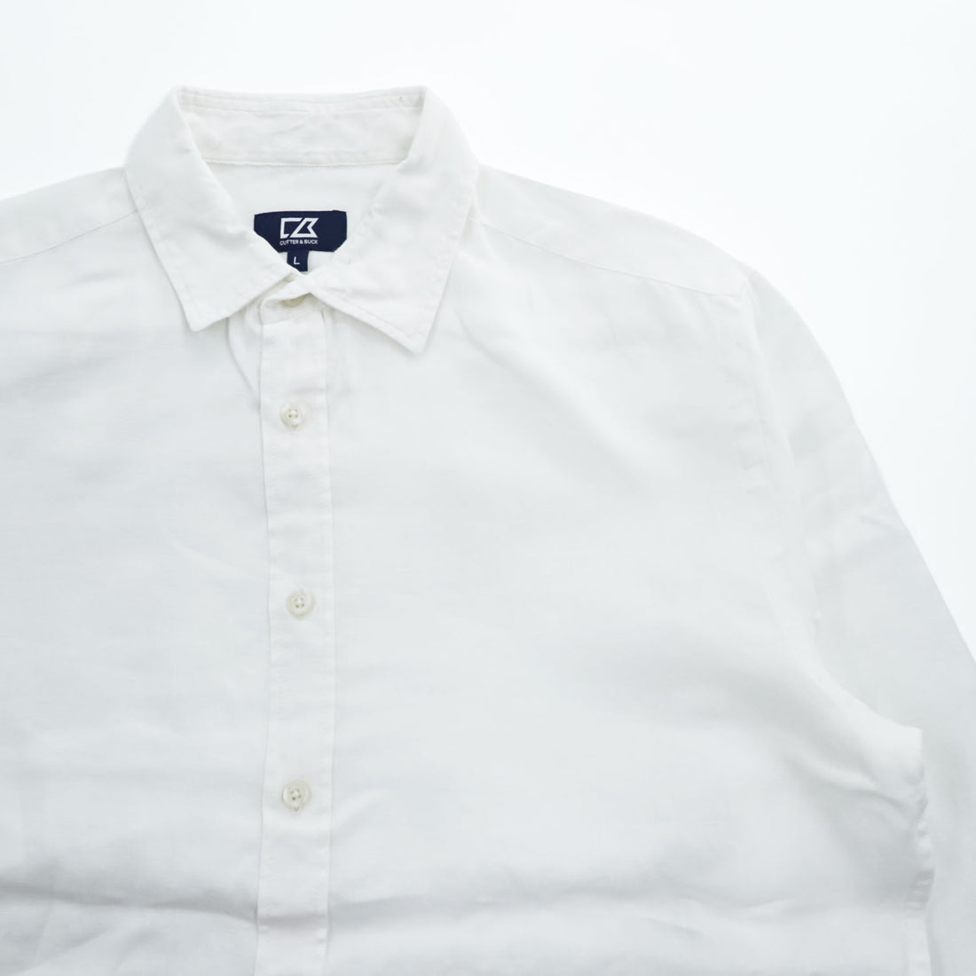 Cutter & Buck Linen White Long Sleeve Button Front Regular Collar Shirt Size L Made in India