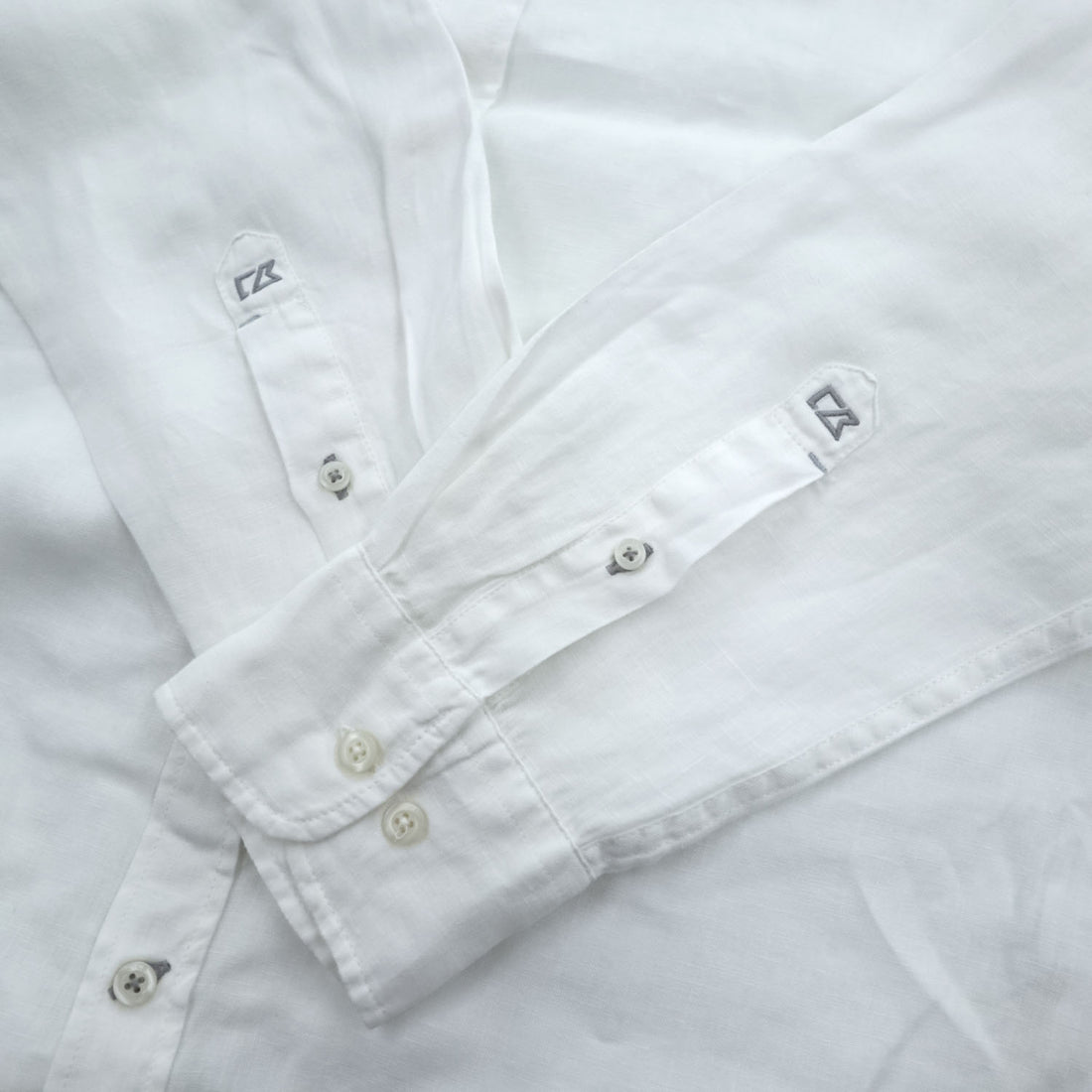 Cutter & Buck Linen White Long Sleeve Button Front Regular Collar Shirt Size L Made in India