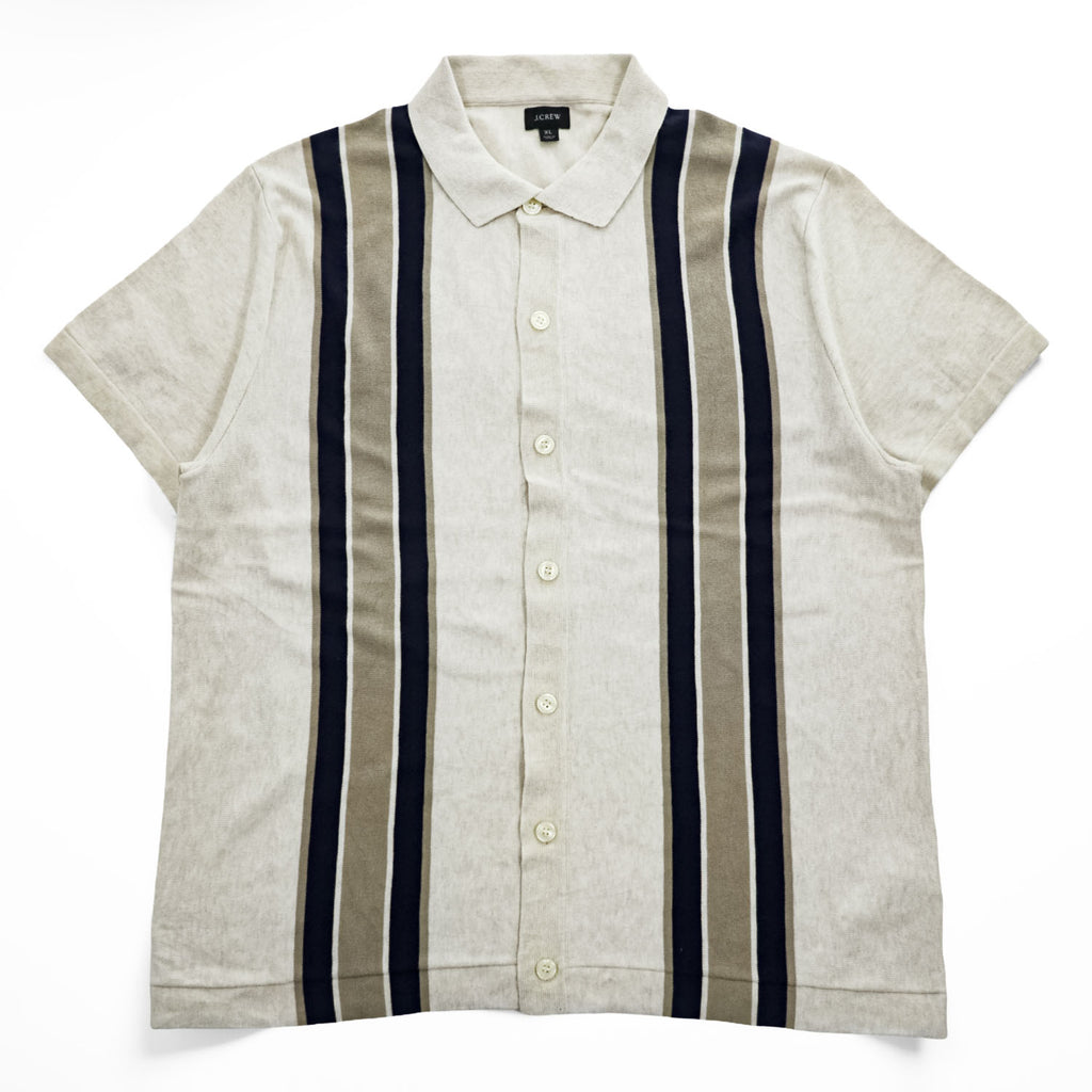 J.CREW 半袖 サマーニット ポロシャツ XL ベージュ ネイビー S/S POLO SWEATER AM600