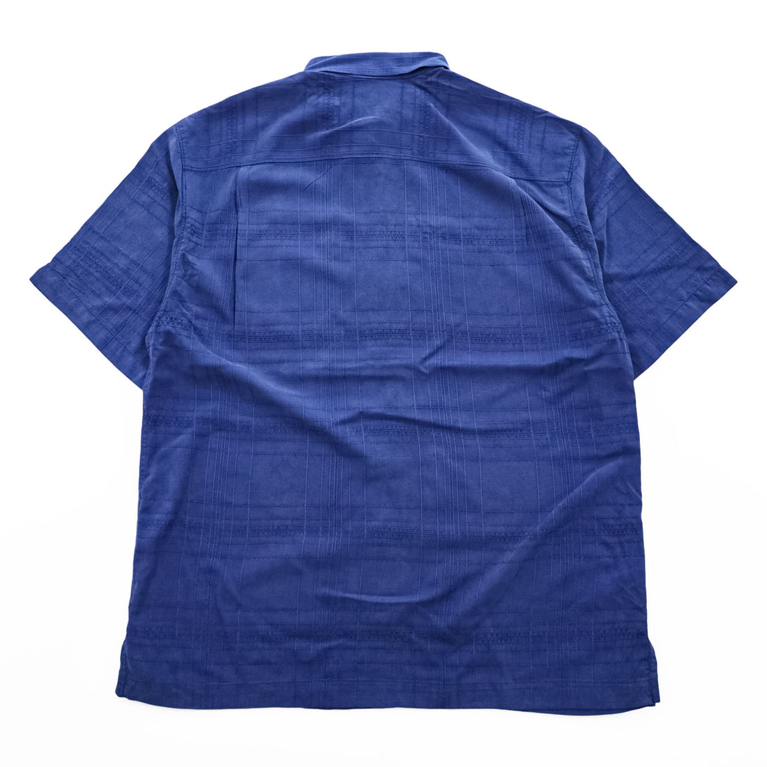 TOMMY BAHAMA 半袖 シルク シャツ M ブルー ジャガード チェック 胸ポケット ボックスシルエット