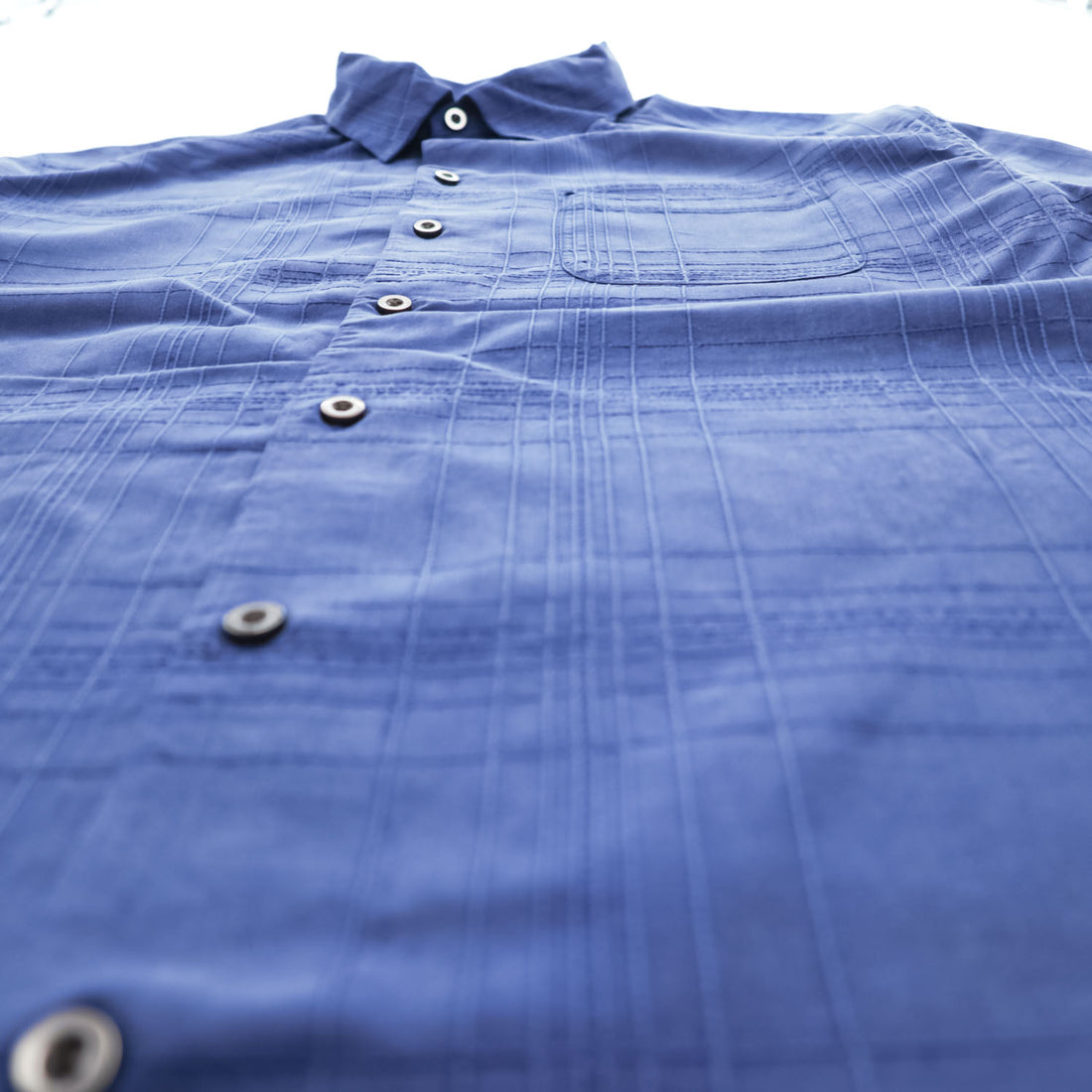TOMMY BAHAMA 半袖 シルク シャツ M ブルー ジャガード チェック 胸ポケット ボックスシルエット