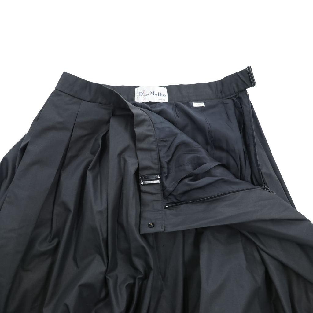 Vintage 80s Made in France David Molho Black Pleated Midi Skirt Création Paris