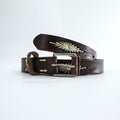 Vintage Leather Belt ウエスタン レザーベルト ブラウン ネイティブ オルテガ 刺繍 ホワイト ステッチ