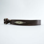 Vintage Leather Belt ウエスタン レザーベルト ブラウン ネイティブ オルテガ 刺繍 ホワイト ステッチ