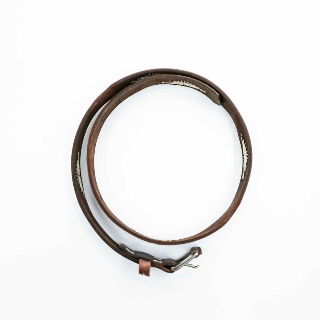 Vintage Leather Belt ウエスタン レザーベルト ブラウン ネイティブ オルテガ 刺繍 ホワイト ステッチ