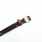 Vintage Leather Belt ウエスタン レザーベルト ブラウン ネイティブ オルテガ 刺繍 ホワイト ステッチ