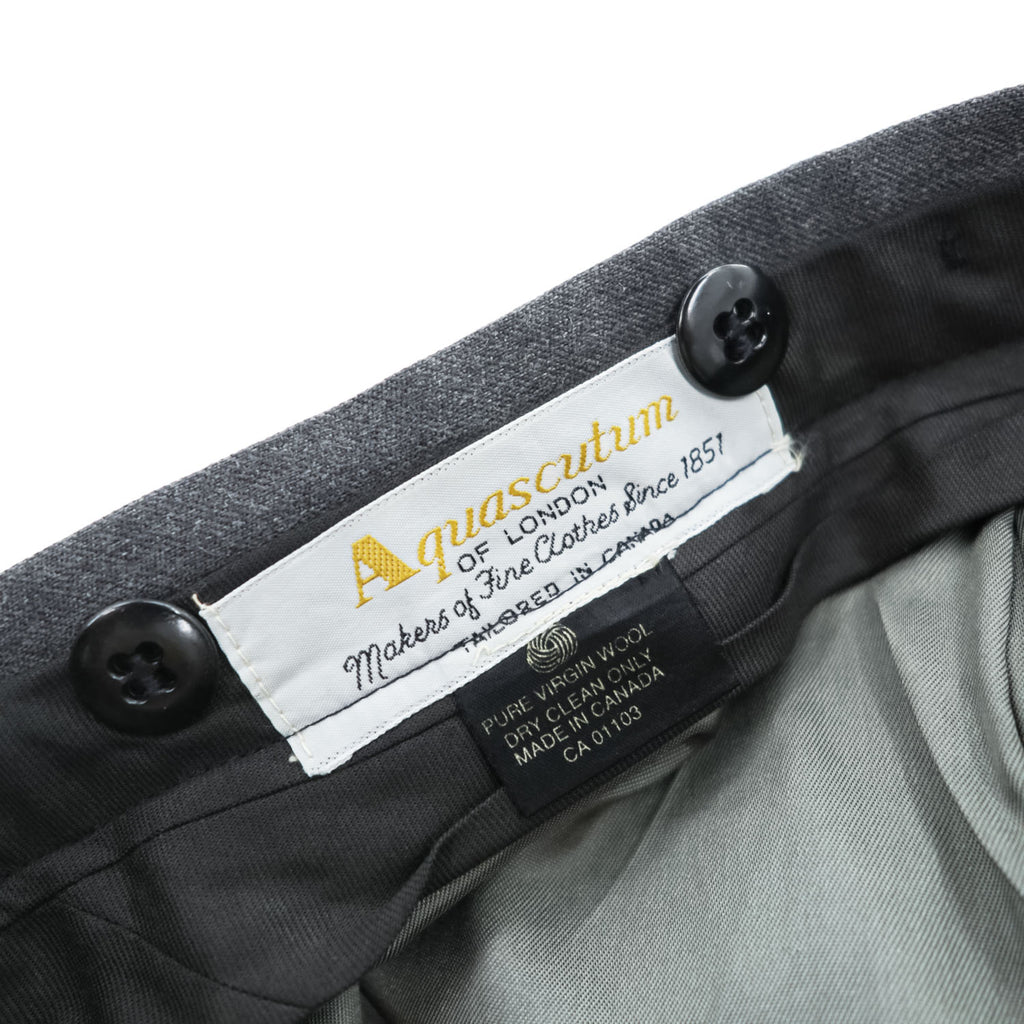 Aquascutum 80年代 ヴィンテージ カナダ製 タック スラックス パンツ L グレー プリーツ サスペンダーボタン ピュアヴァージンウール