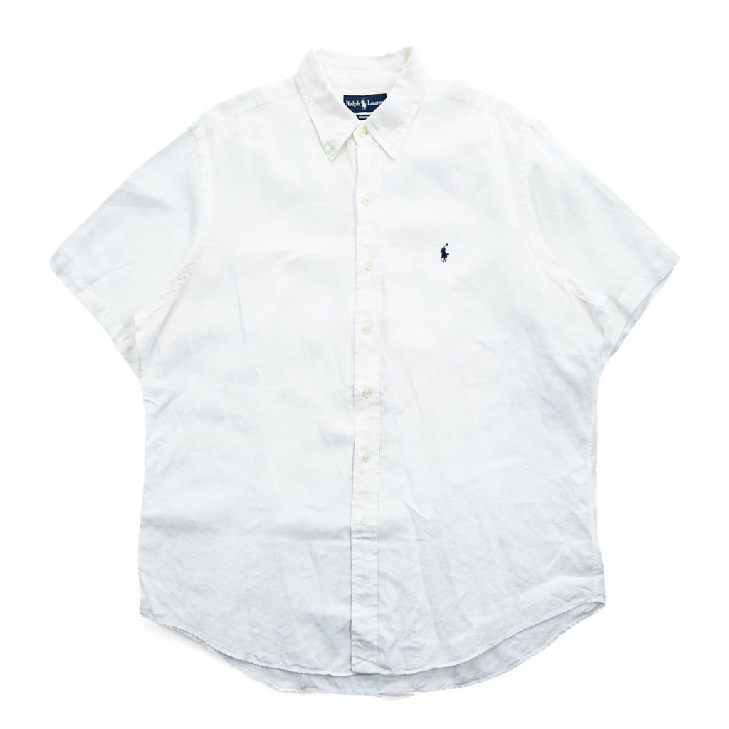 Ralph Lauren 90年代 ヴィンテージ 半袖 リネン シャツ XL ホワイト CLASSIC FIT 麻100% ボタンダウン