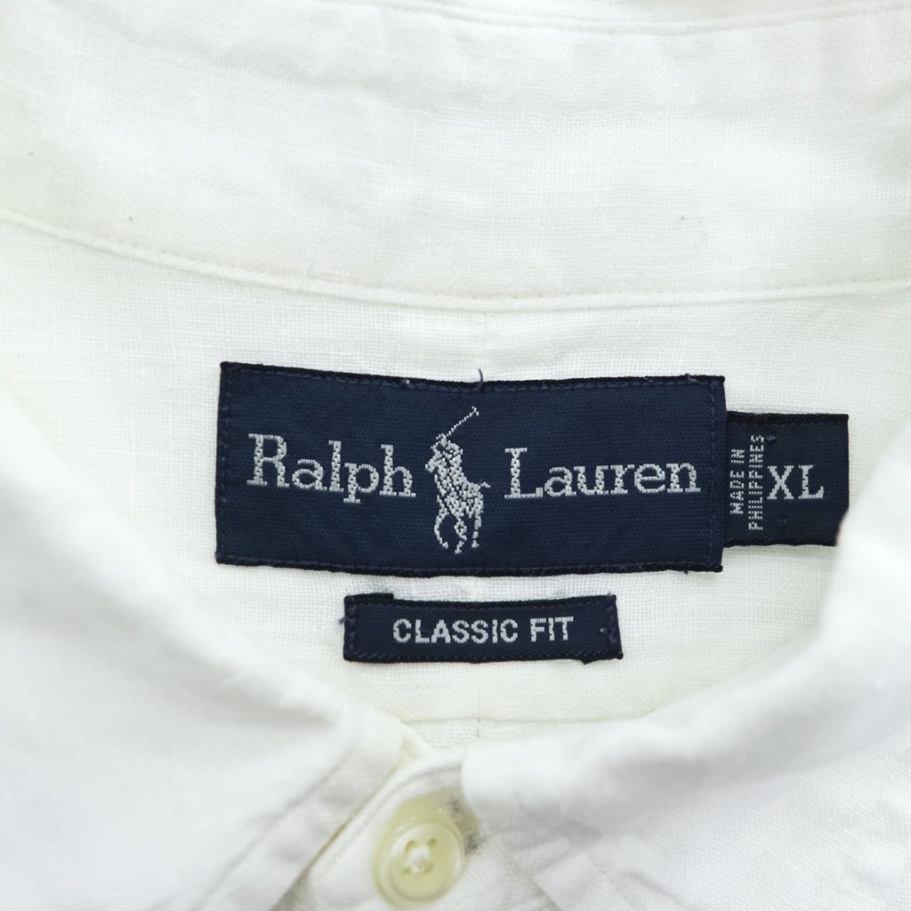 Ralph Lauren 90年代 ヴィンテージ 半袖 リネン シャツ XL ホワイト CLASSIC FIT 麻100% ボタンダウン