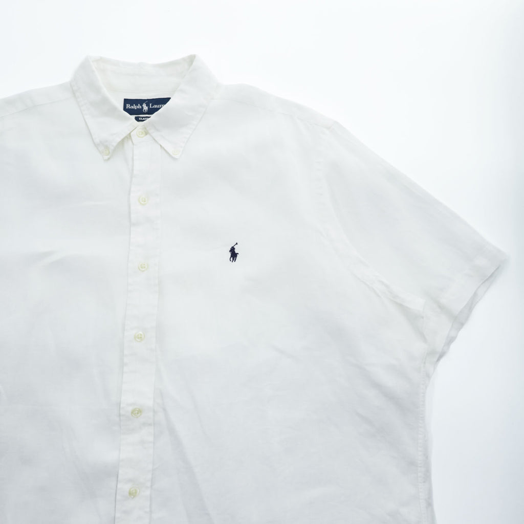 Ralph Lauren 90年代 ヴィンテージ 半袖 リネン シャツ XL ホワイト CLASSIC FIT 麻100% ボタンダウン